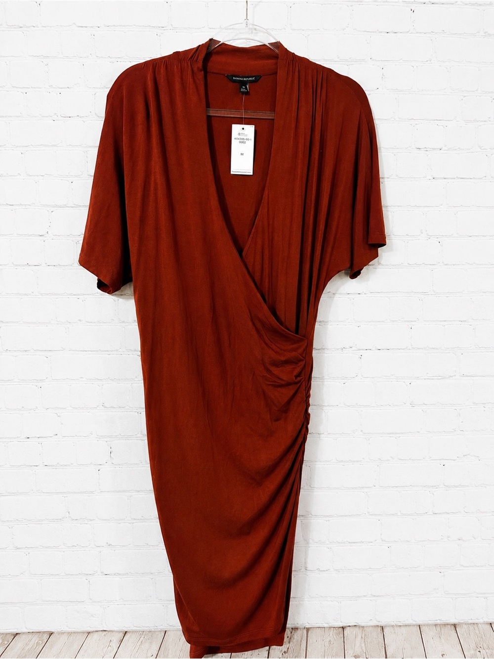 Banana Republic Shirred Faux Wrap Dress Rust Brown Size M NWT